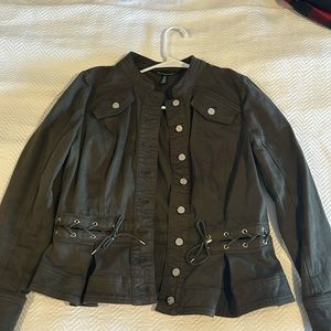 White House Black Market army green button down jacket with tie details size MP